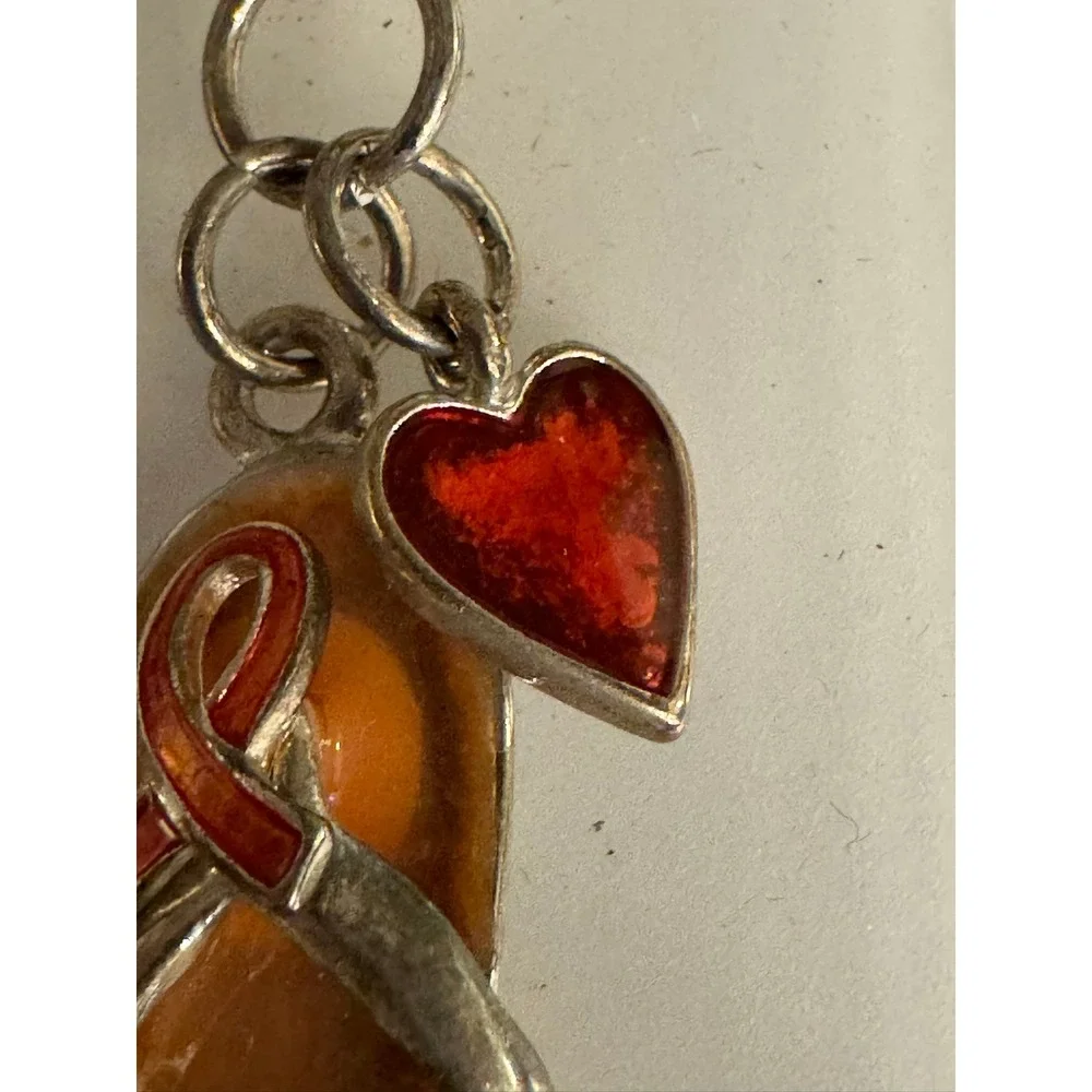 Flip Flop Keychain Charm Red Heart‎ Enamel Pink Rhinestones Awareness Ribbon